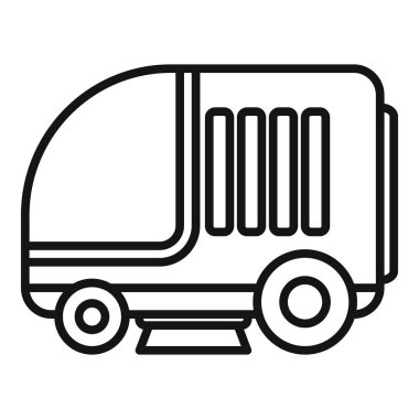 Kaldırımı temizlemek için fırça kullanan bir sokak temizleme makinesinin çizgi çizimi