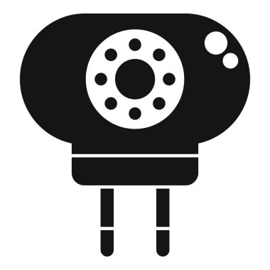 Bir duvar prizine takılı küçük bir kameranın siyah simgesi, güvenlik amacıyla video kaydı