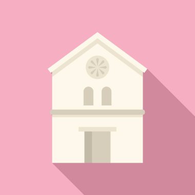 Uzun gölgeli, din, mimari veya toplumla ilgili projeler için mükemmel beyaz Katolik kilise cephesinin basit bir çizimi.