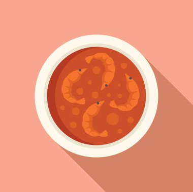 Baharatlı Tayland çorbası, pembe arka planda beyaz kâsede karides.