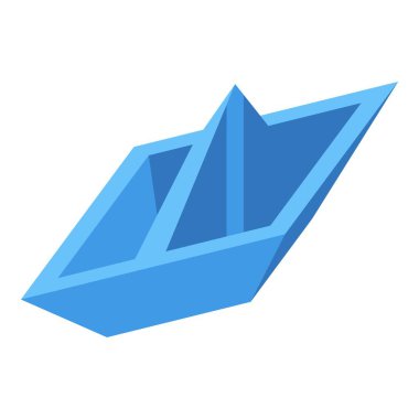 Mavi origami kağıt teknesi suyun üzerinde yüzüyor, basit bir simge çizimi