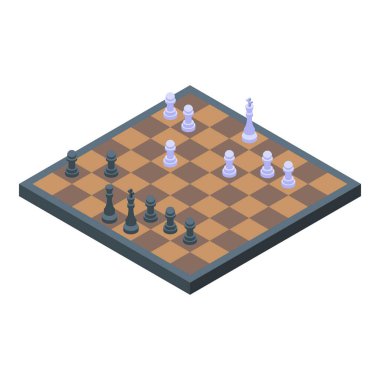 Satranç oyunu stratejisi satranç tahtası kral şah mat figürleri izometrik