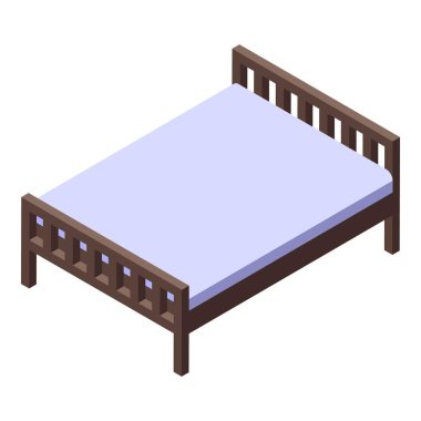 Yataklı ahşap yatağın basit izometrik simgesi