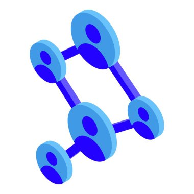 Sosyal ağ, izometrik görünümdeki çizgiler ve kullanıcı simgeleri ile insanları birbirine bağlıyor