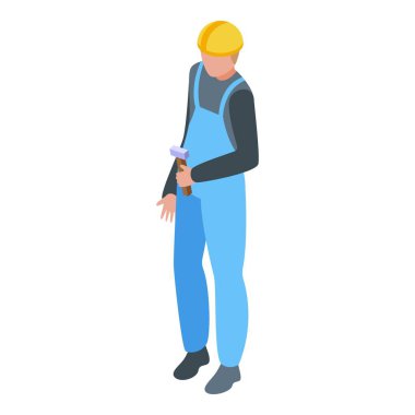 Elinde çekiç tutan inşaat işçisi, inşaat alanında görevlerini yapmaya hazır.