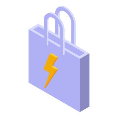 İçinde yıldırım olan Isometric alışveriş torbası tüketimin gücünü temsil ediyor.