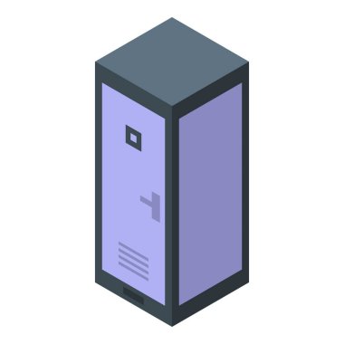 Okuldaki, spor salonundaki veya işyerindeki kişisel eşyaların saklandığı metal dolap izometrik simgesi