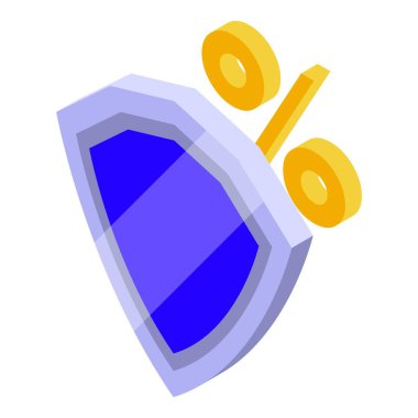 Faiz oranı koruma kavramını gösteren yüzde işaretini koruyan mavi bir kalkanın Isometric illüstrasyonu