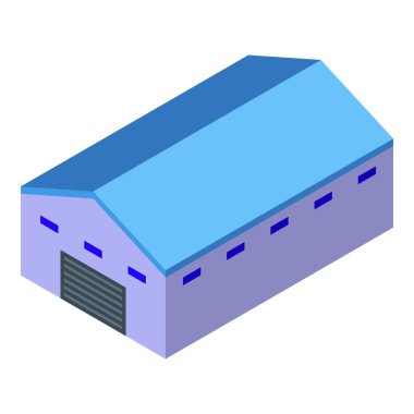 Bu izometrik çizim, kapıları kapalı büyük bir depo gösteriyor.