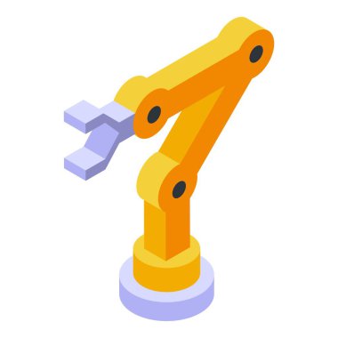 Sarı robotik kol üç parmaklı bir şey tutuyor, otomasyon ve endüstri konsepti