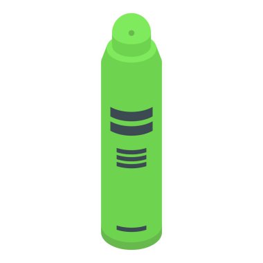 Yeşil deodorant sprey şişesi beyaz arka planda izometrik görüntüde duruyor.