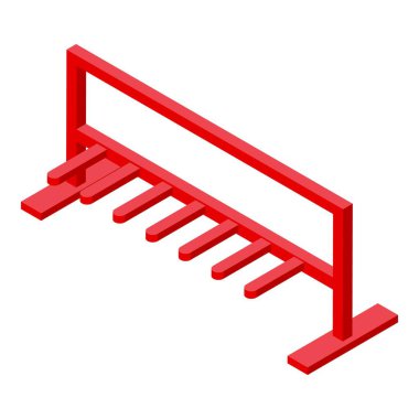 Birden fazla bisiklet parkı için dışarıda duran kırmızı bisiklet askısı, izometrik simge