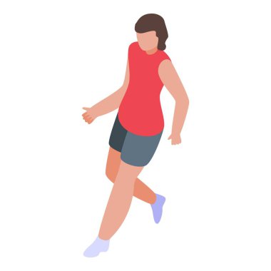 Spor kıyafetleri giyen genç atlet kadın izometrik ikon web tasarımı için 3d vektör ve beyaz arka planda izole