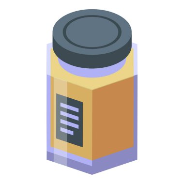 İzometrik görünümlü etiketli bal içeren cam kavanoz