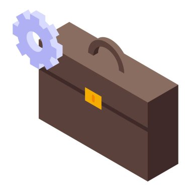 Üzerinde yüzen bir dişli ile kahverengi iş çantası, stratejik planlamayı ve iş çözümlerini sembolize ediyor