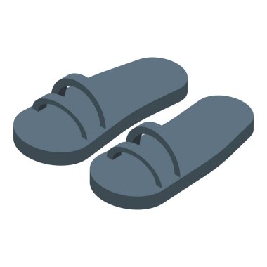 Basit bir çift mavi lastik terlik ve iki kayış izometrik çizim.