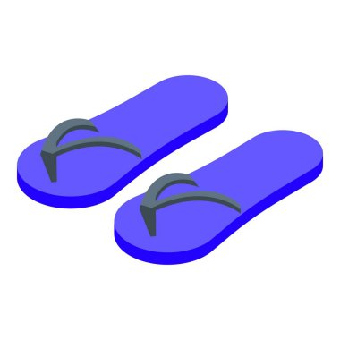 Bu izometrik illüstrasyonda bir çift mavi parmak arası terlik yer alır ve yaz tatilleriyle ilgili bir rahatlama ve rahatlama hissi uyandırır.