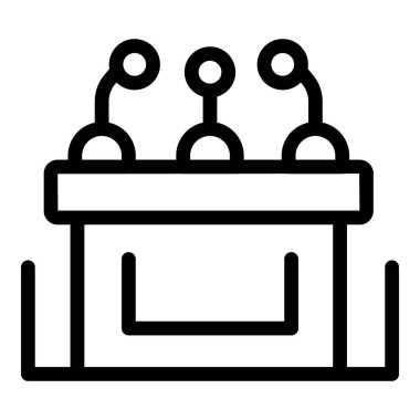 Basın toplantılarını temsil etmek için ideal üç mikrofonlu bir konferans masasının satır simgesi