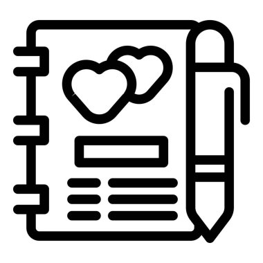 Düğün organizasyonu için notlar yazan düğün planlayıcısı iki kalbi olan bir gündemde.