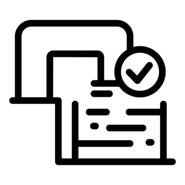 Belge yönetim sistemi tarafından onaylanan dijital dosya depolama simgesini temsil eden siyah ana hat simgesi