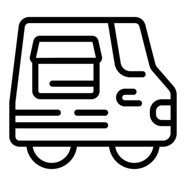 Paket taşıyan bir kamyonun basit siyah beyaz çizgi simgesi