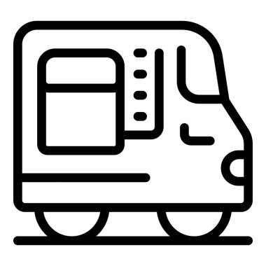 Modern bir elektrikli yolcu treni için siyah çizgi simgesi istasyona geliyor.