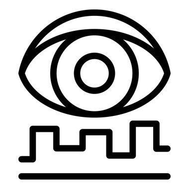 Bir göz çizgisi simgesi nabız çizgisine bakıyor, sağlık analizini ve gözlemlemeyi temsil ediyor.