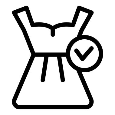 Onaylamayı gösteren işaretli bir elbisenin basit siyah çizgi resim simgesi