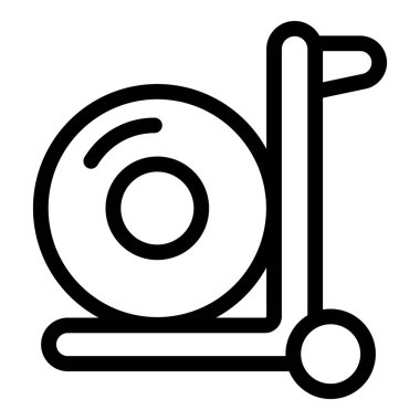 Büyük bir lastik taşıyan el arabası çizgisi ikonu, teslimat ve inşaat konsepti