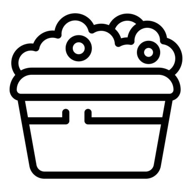 Sabunlu suyla dolu plastik bir leğenin basit bir simgesi, temizlik ve aklama kavramları için kullanışlı.