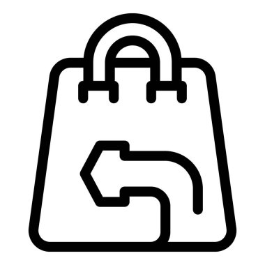 Bir ürünün iade politikasını sembolize eden oklu bir alışveriş çantasının satır simgesi