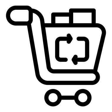 Malları içeren alışveriş arabası ve geri dönüşüm sembolü, eko bilinçli alışverişi temsil eden ve sürdürülebilir tüketim uygulamalarını destekleyen