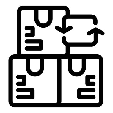 İthalat ve ihraç işini gösteren okları olan karton kutuların satır simgesi