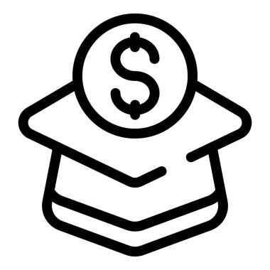 Mezuniyet şapkasının üzerinde dolar işareti olan basit bir simgesi, öğrenci kredisi konseptini temsil ediyor.