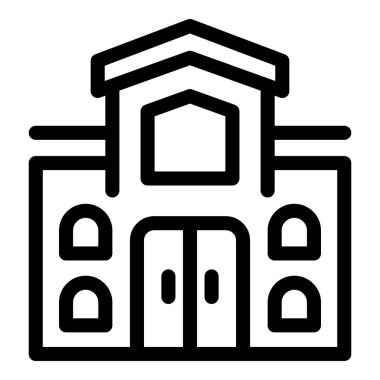 Geniş, çift kapılı girişi olan bir binanın simgesi.