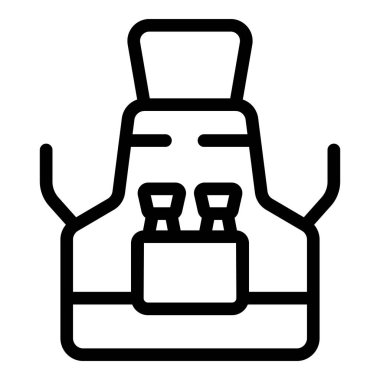 Cepleri ve tamir araçları olan bir tamirci önlüğünün siyah ana hatlı simgesi