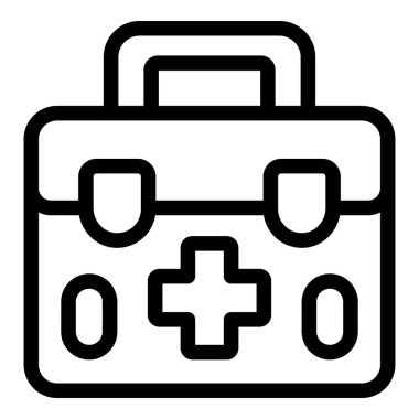 İlk yardım çantasının çizgi sanat simgesi, acil tıbbi malzemeleri ve sağlık hizmetlerini sembolize ediyor.