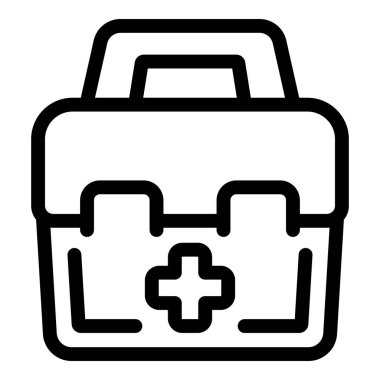 İlk yardım çantasının siyah-beyaz çizgili sanat simgesi, yaraları tedavi etmek ve tıbbi yardım sağlamak için gerekli.
