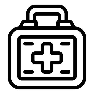 Tıbbi bakım ve acil durum hazırlığı kavramını vurgulayan bir ilk yardım çantasının siyah beyaz simgesi