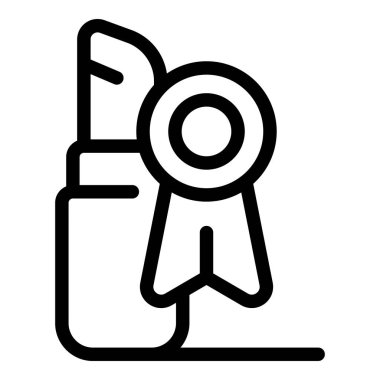 Yüksek kaliteli bir güzellik ürününü temsil eden, kurdeleli ve madalyalı bir ruj çizgisi simgesi