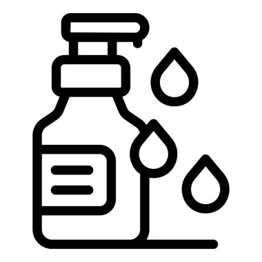 Sıvı sabun şişesinin siyah beyaz simgesi. El yıkama ve hijyen için sabun dağıtıyor.