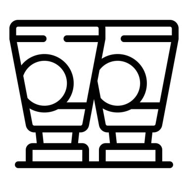 Banyoda rafta duran ve kullanılmaya hazır iki kozmetik tüpün çizimi.