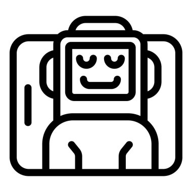 Akıllı telefonun ekranında rahatlayan gülümseyen bir robotun çizgi simgesi