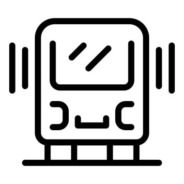 Modern bir tramvayın basit siyah beyaz simgesi toplu taşıma durağına geliyor.