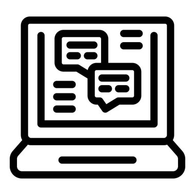 Laptop konuşma baloncuklarıyla çevrimiçi sohbet arayüzü gösteriyor, dijital iletişimi ve mesajlaşmayı sembolize ediyor