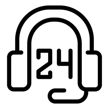 247 çevrimiçi destek konsepti için 24 saat gösteren kulaklık