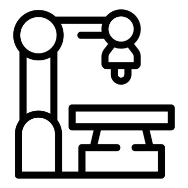 Ürün üzerinde çalışan bir robotik kolun siyah beyaz simgesi