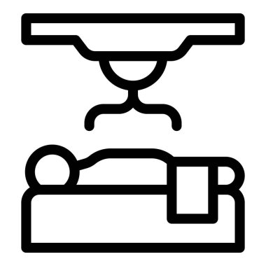 Hastane yatağında yatan bir hastanın sağlık taramasından geçirilen basit bir taslak simgesi.