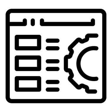 Geliştirme sürecini sembolize eden bir çark ile optimize edilen bir web sitesinin satır sanat simgesi