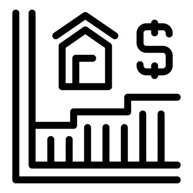 Artan ev değerlerini gösteren bir büyüme grafiği üzerinde bir evin çizgi resim simgesi